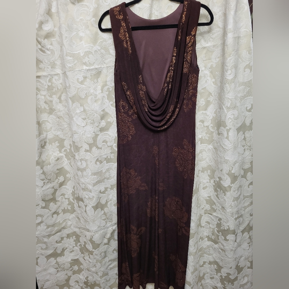 Cache brand, 6P, Chocolate Brown with Metallic Copper fabric weaved Roses.